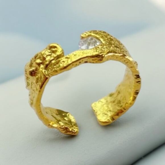 NEW 18K yellow gold plated irregular cubic zirconia adjustable ring jewelry B28A - Picture 1 of 3